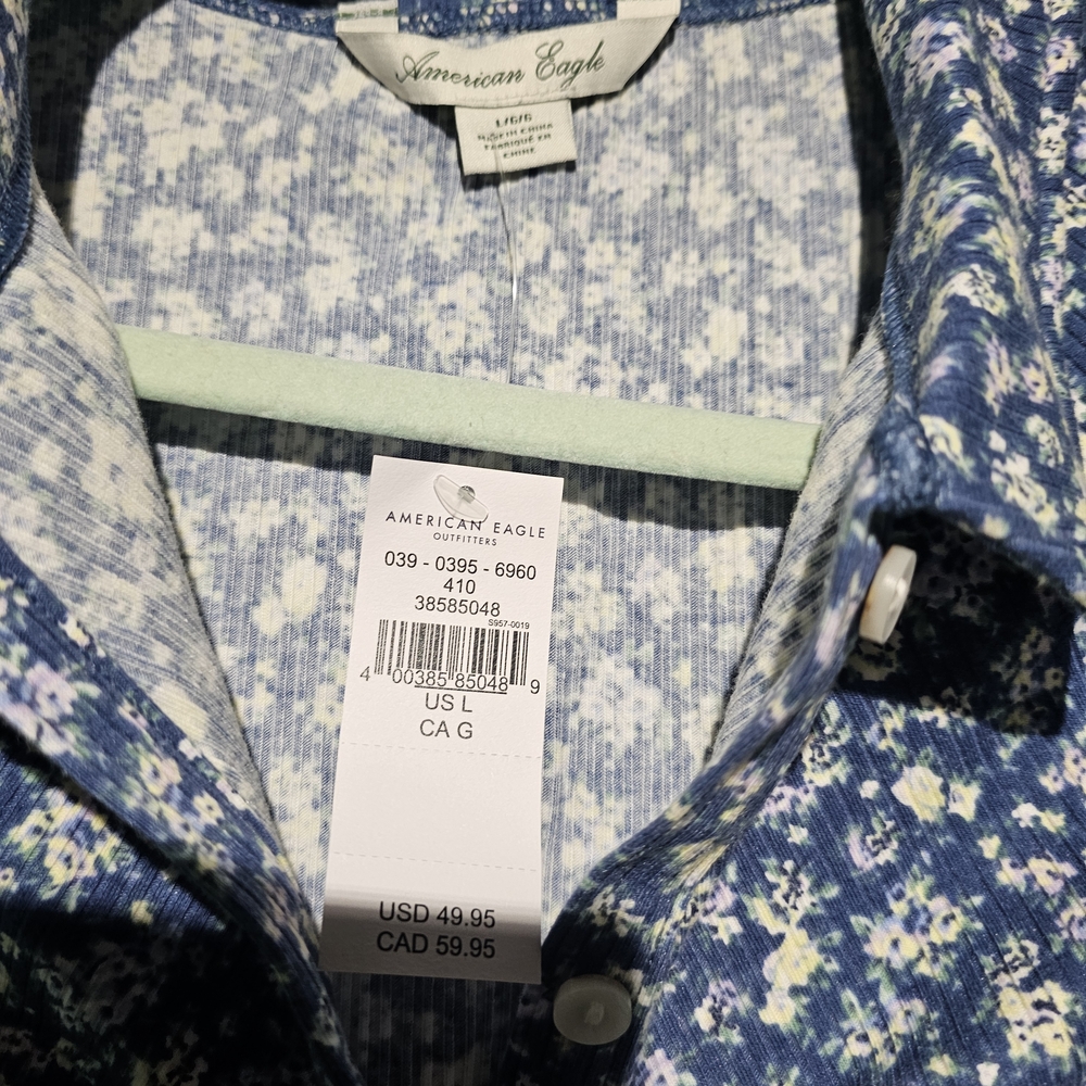 American Eagle Outfitters NWT Blue Floral Dress Knee Length Size Large - Picture 4 of 4